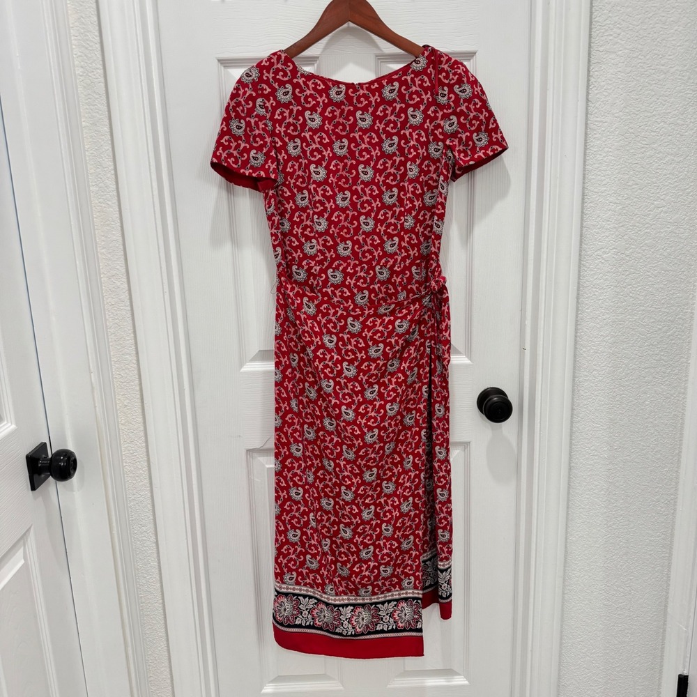 Talbots Petites Pure Silk Red Paisley Wrap Dress Elegant Bohemian Boho Sz Small